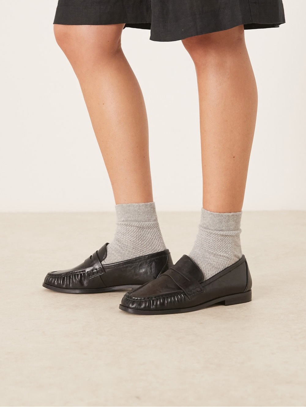 ASOS DESIGN Wide Fit Minnie ruched detail loafer in black